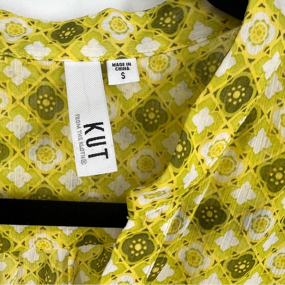 KUT from the Kloth sheer blouse retro floral diamond long sleeve yellow - Picture 4 of 7